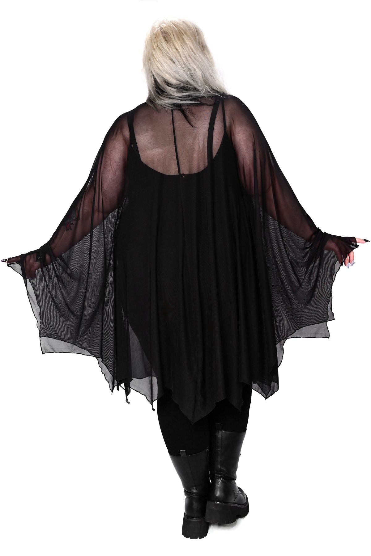 black batwing mesh cape