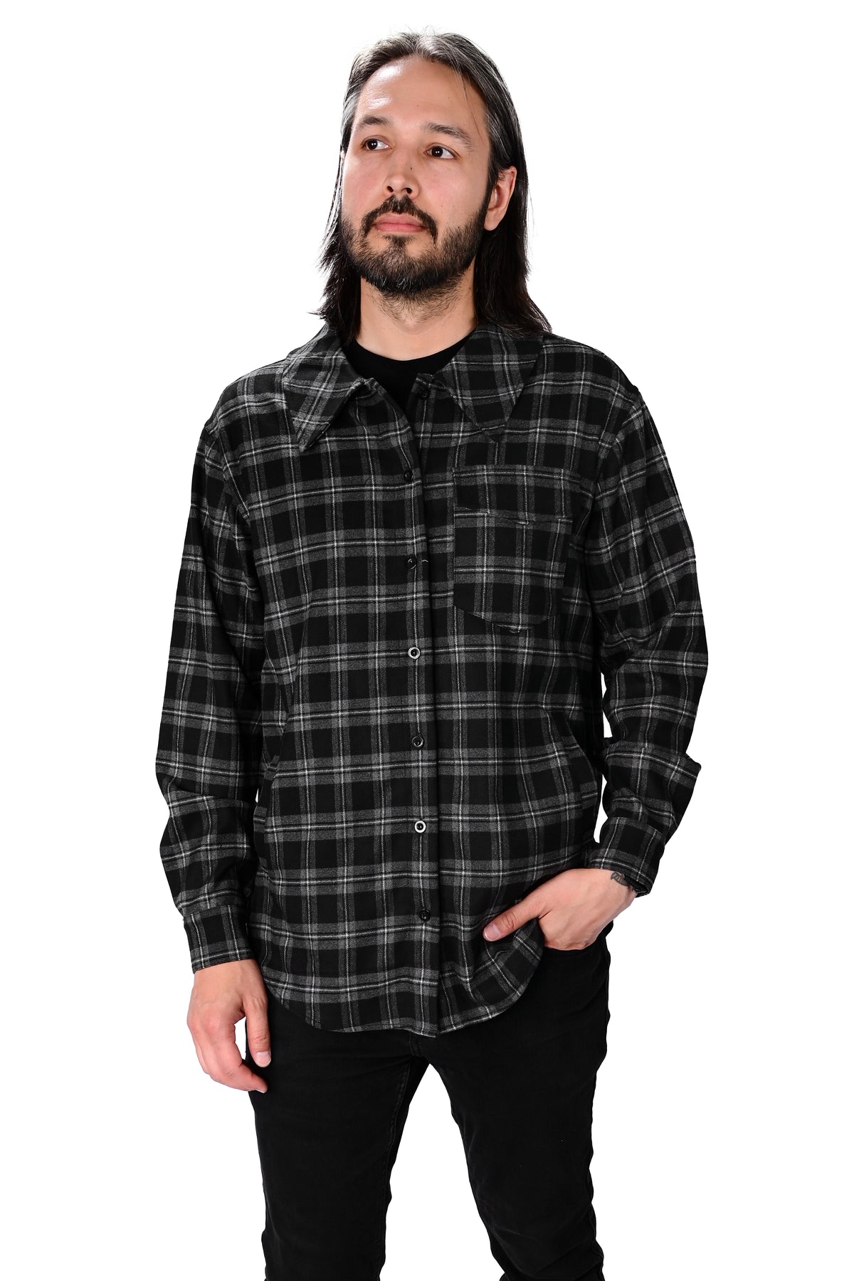 grey oversized flannel button up