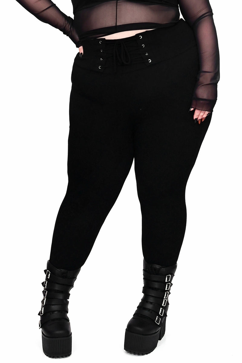 black high waisted leggings with lace up corset front