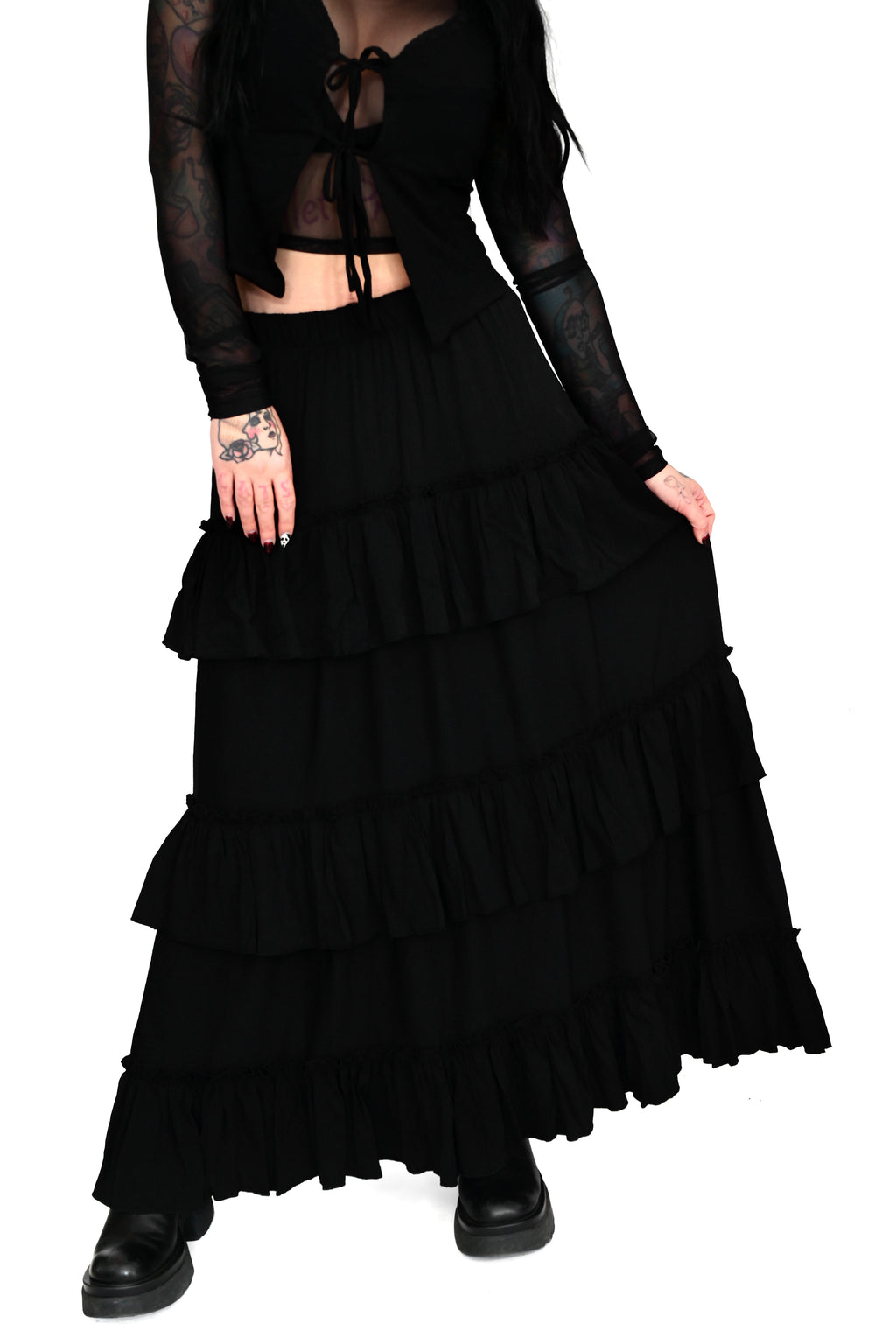 Ruffled & Frilled  High Waisted Black Skirt's Code & Price - RblxTrade