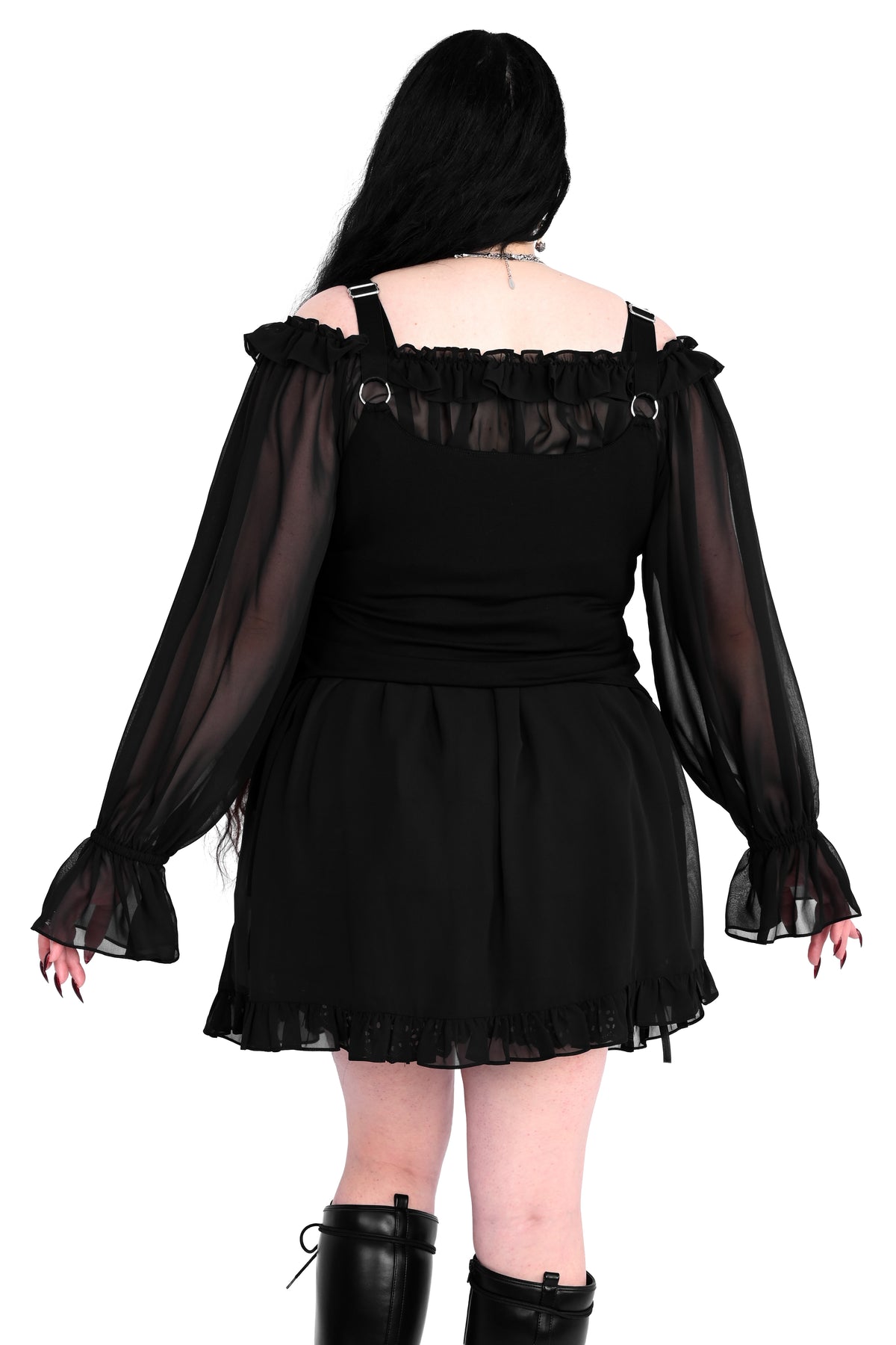 Cami tank top with adjustable garter detail on the bottom. O-ring and satin bow details.