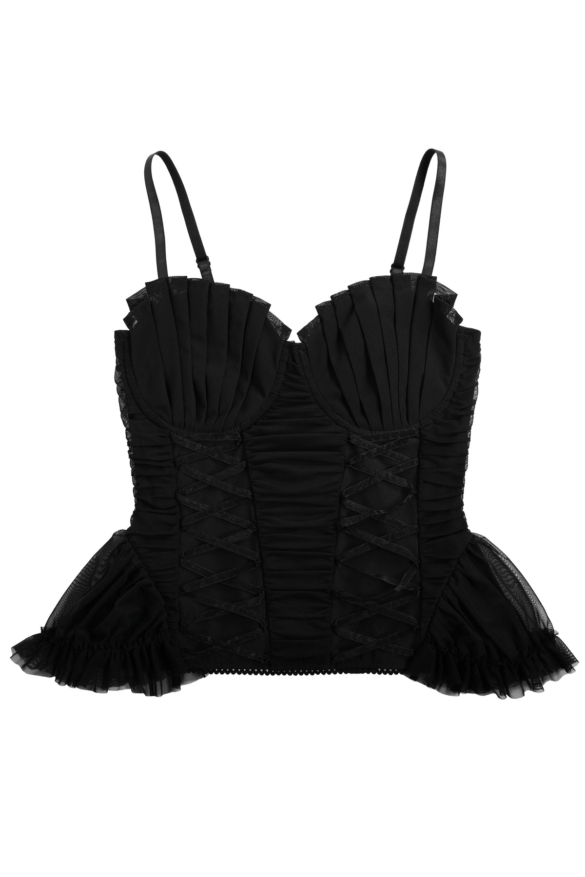 flat lay of a mesh corset top