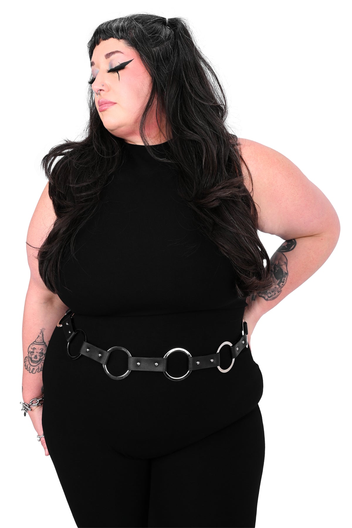 black pu belt with chunky o-rings