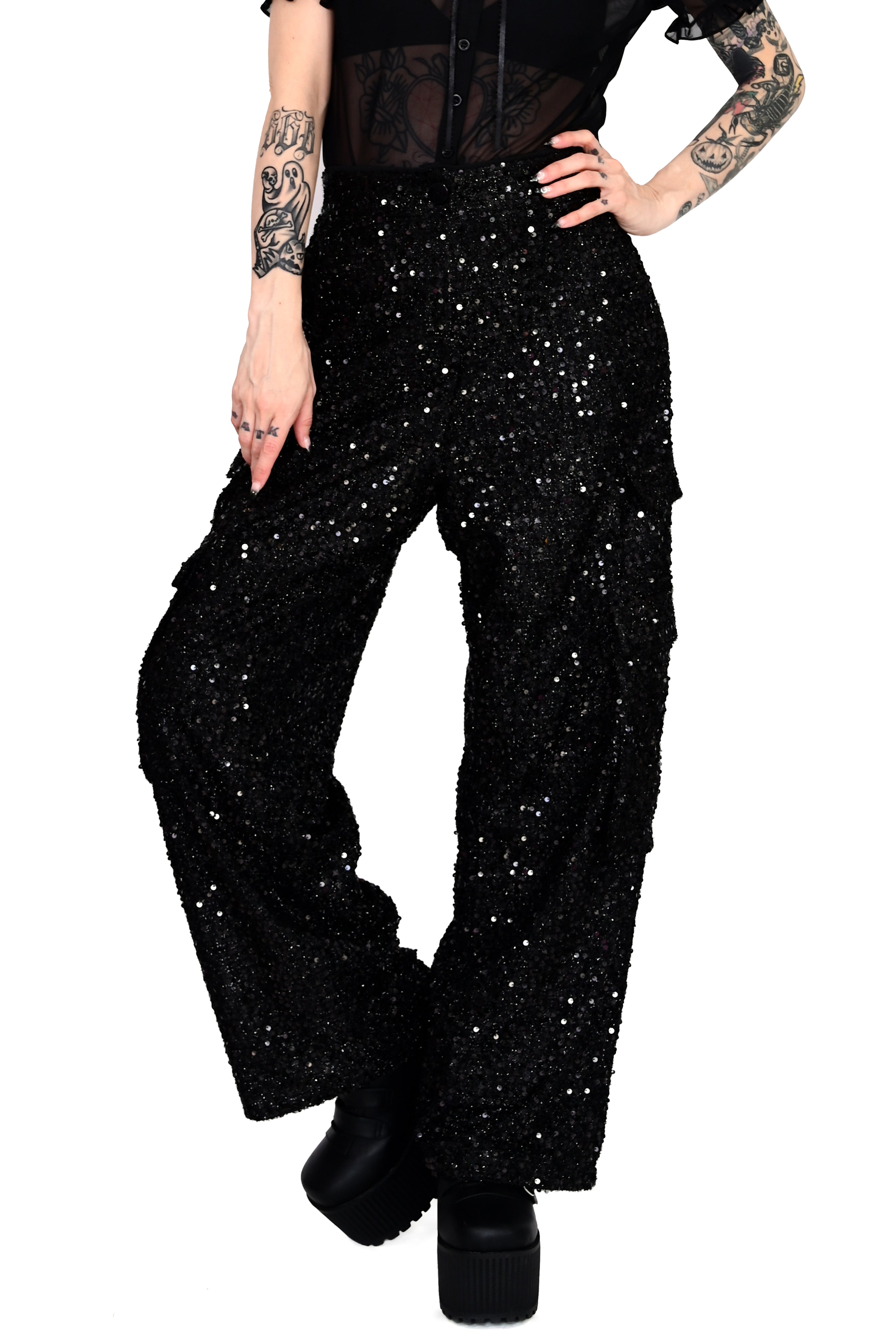 Black Ice Sequin Cargo Pants – FOXBLOOD