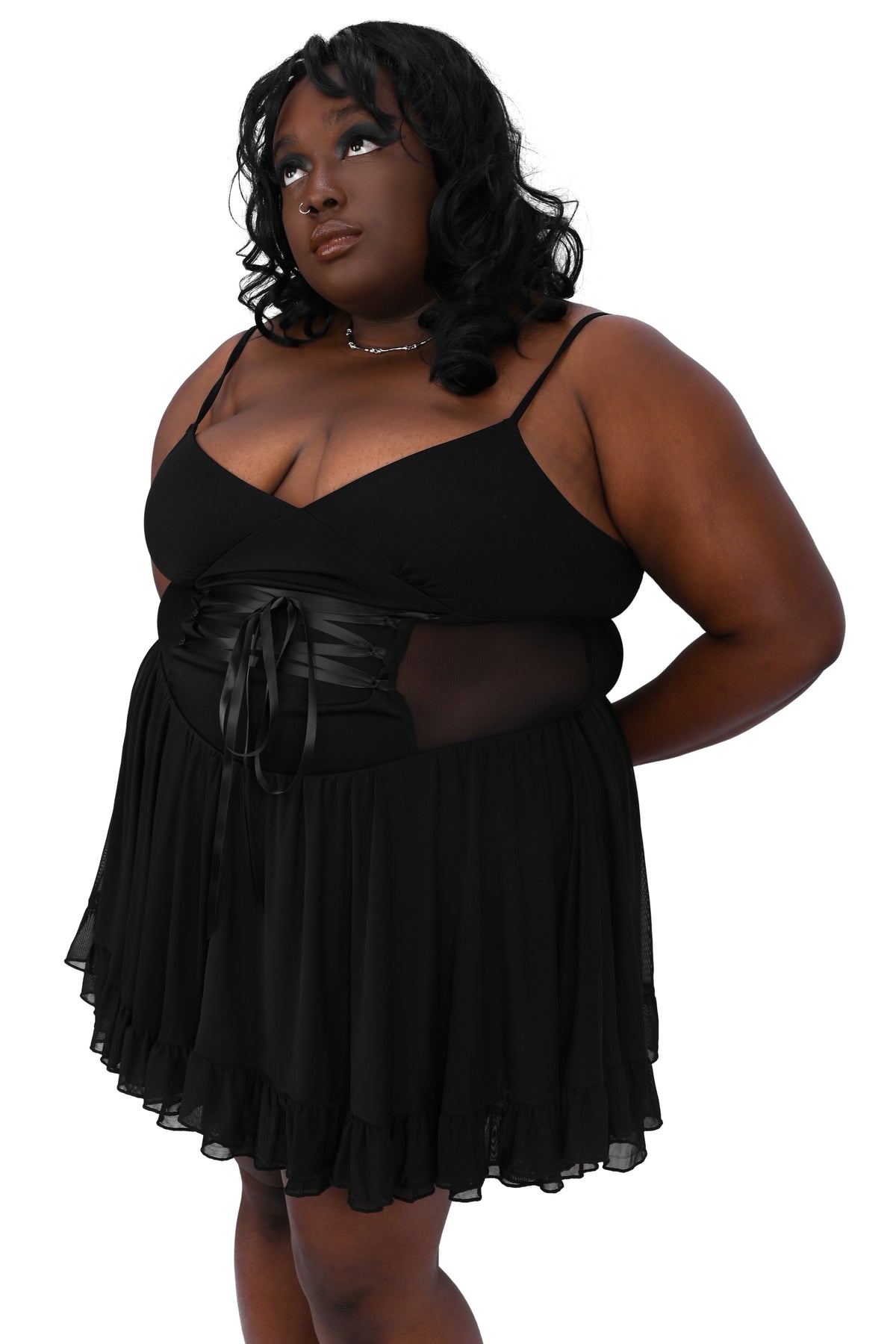 sheer romper dress Naomi Sheer Mesh Sleeve Button Front Romper S