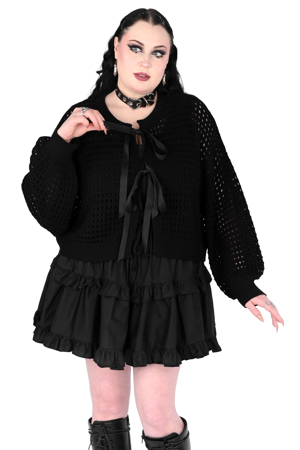 boxy oversized cardigan with 2 ribbon front closures