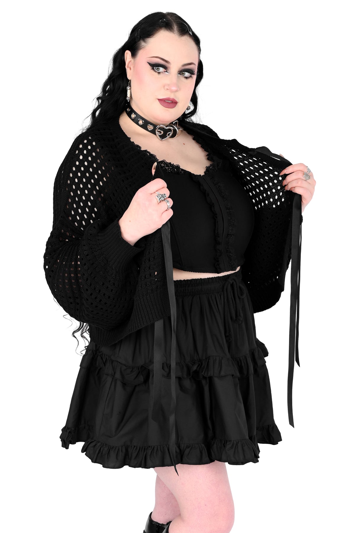 boxy oversized cardigan with 2 ribbon front closures