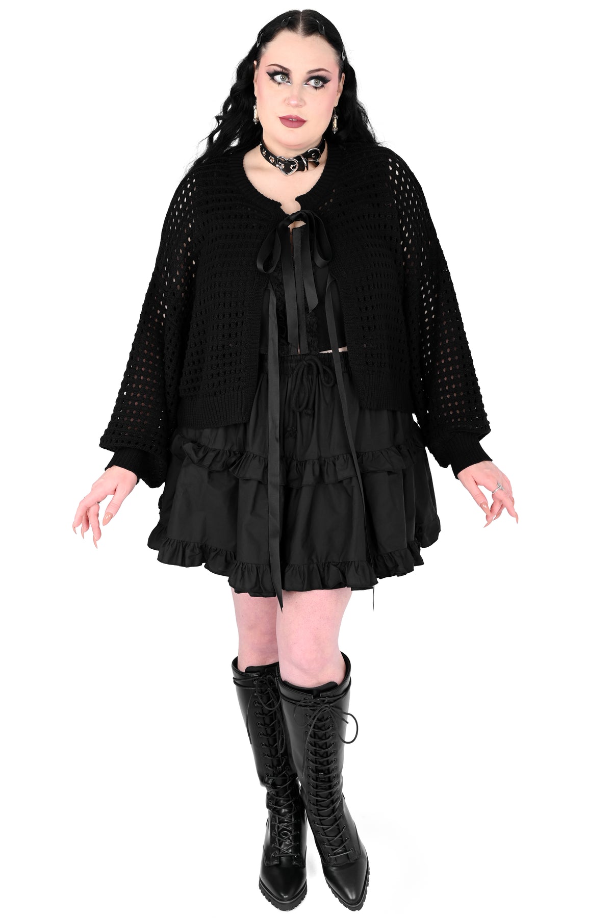 boxy oversized cardigan with 2 ribbon front closures