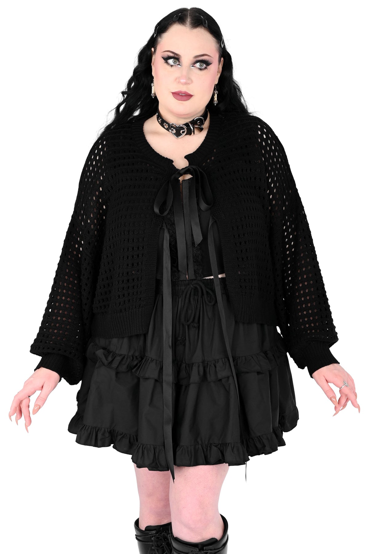 boxy oversized cardigan with 2 ribbon front closures