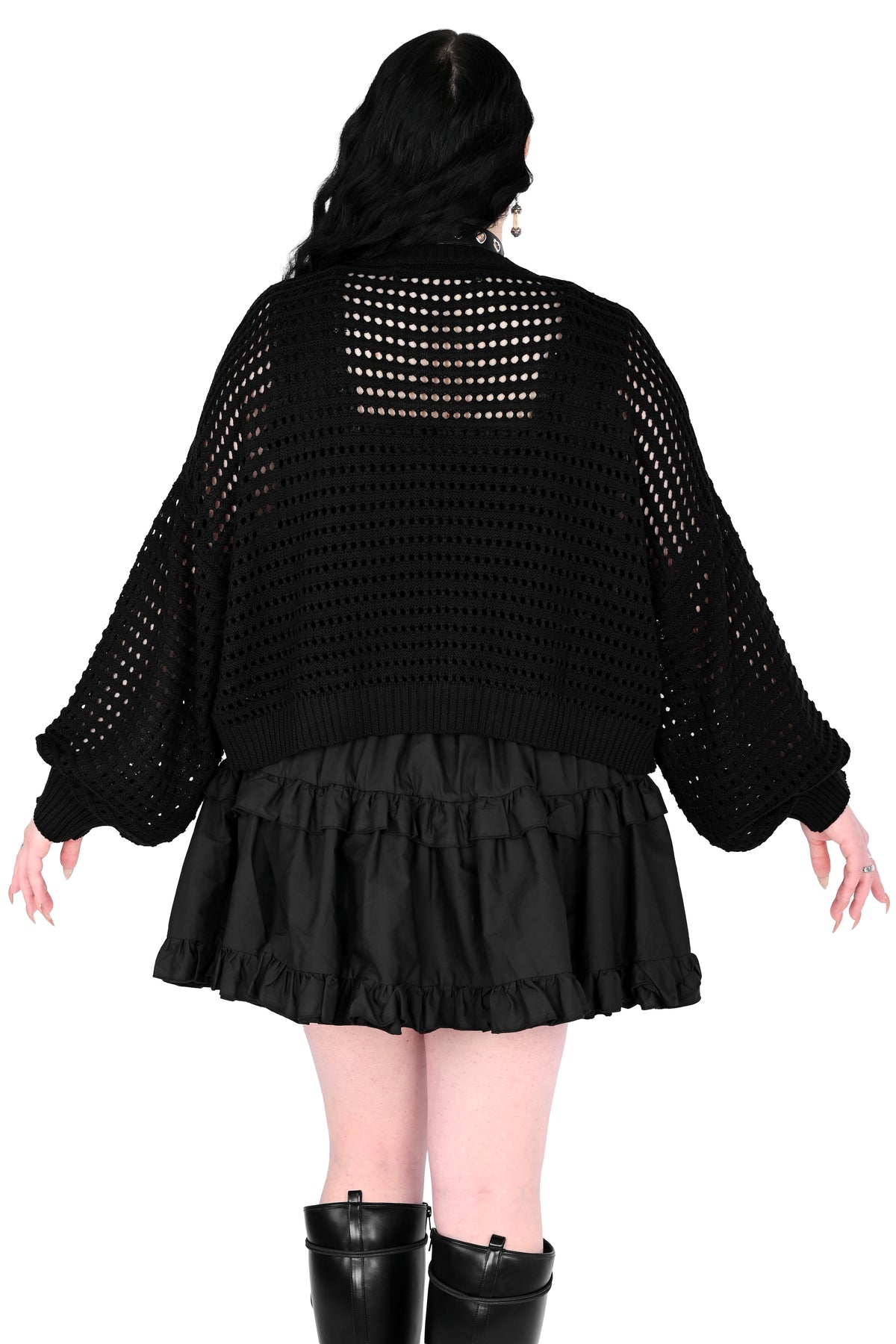 boxy oversized cardigan with 2 ribbon front closures