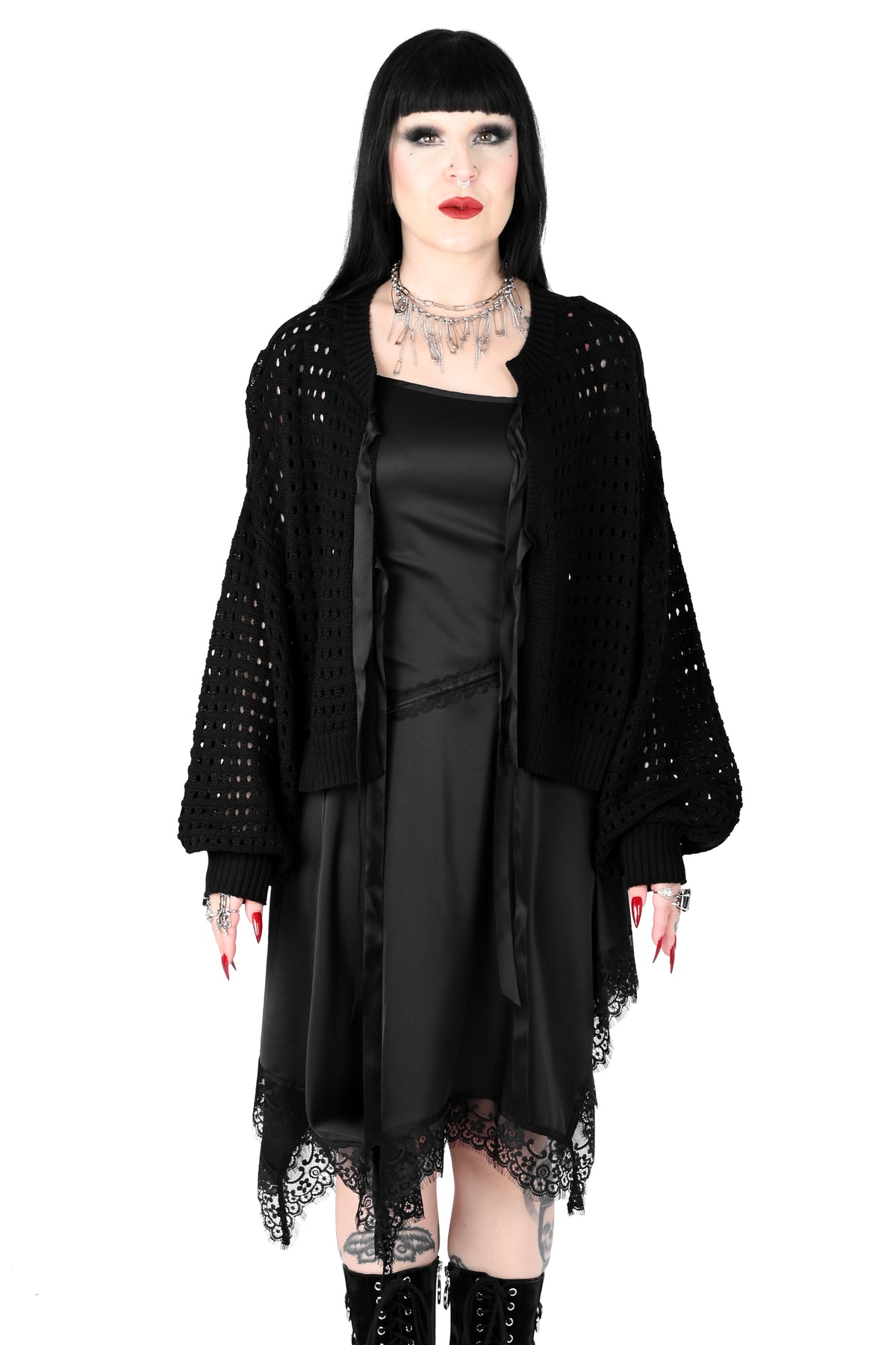 boxy oversized cardigan with 2 ribbon front closures