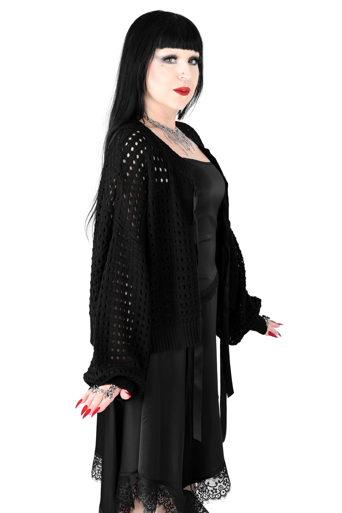 boxy oversized cardigan with 2 ribbon front closures