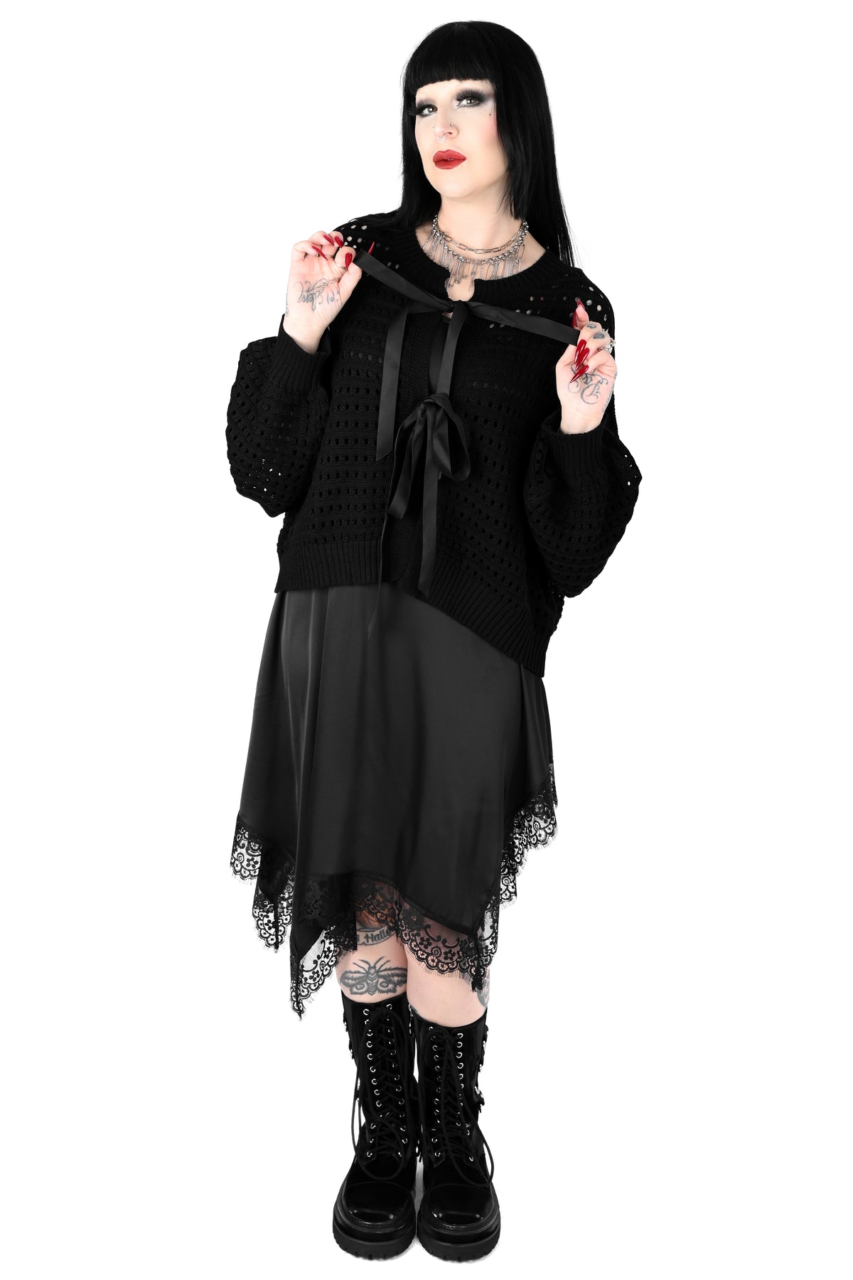 boxy oversized cardigan with 2 ribbon front closures