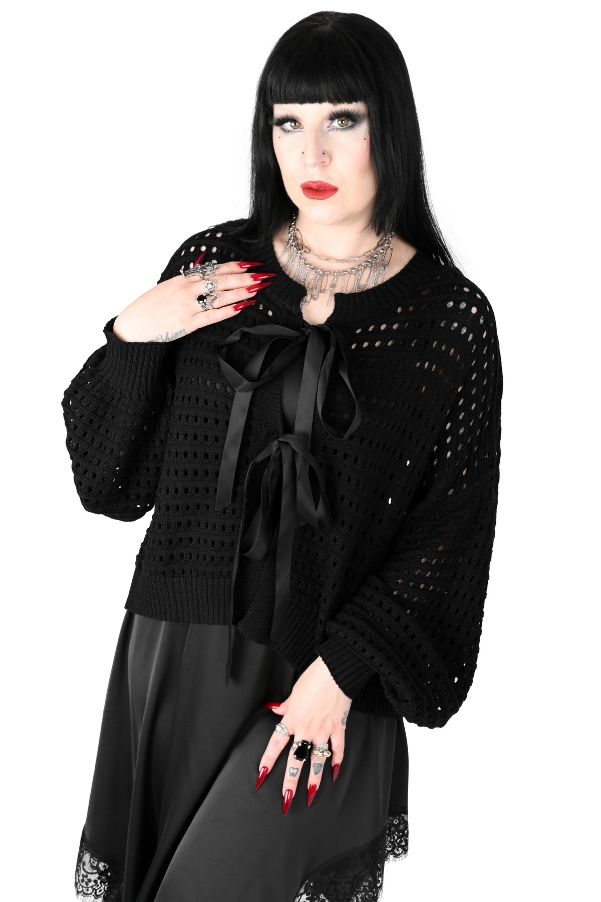 boxy oversized cardigan with 2 ribbon front closures