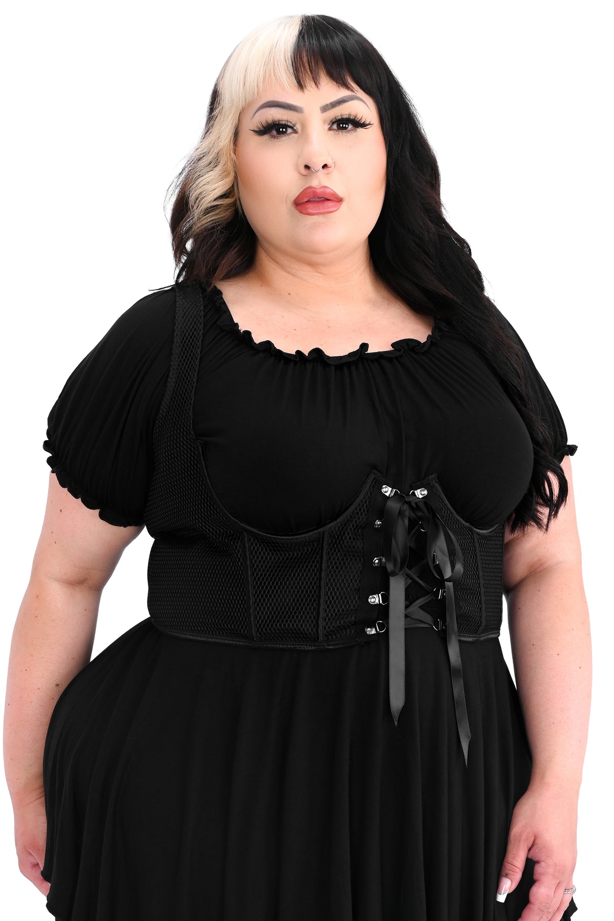 black fishnet underbust corset