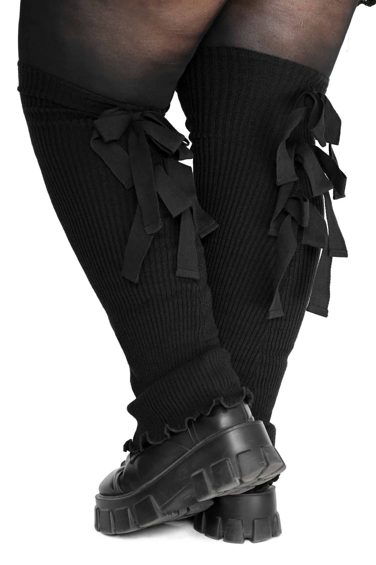 black legwarmers with 3 bows on the back
