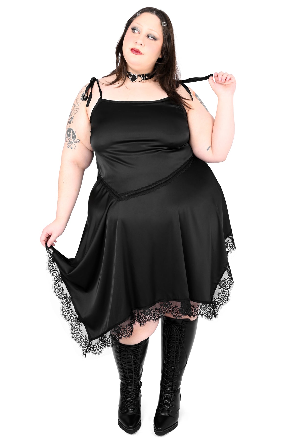 plus satin slip dress Women's Cowl Neck Plus Size Silk Nightgown Slip Dress Black / XXL