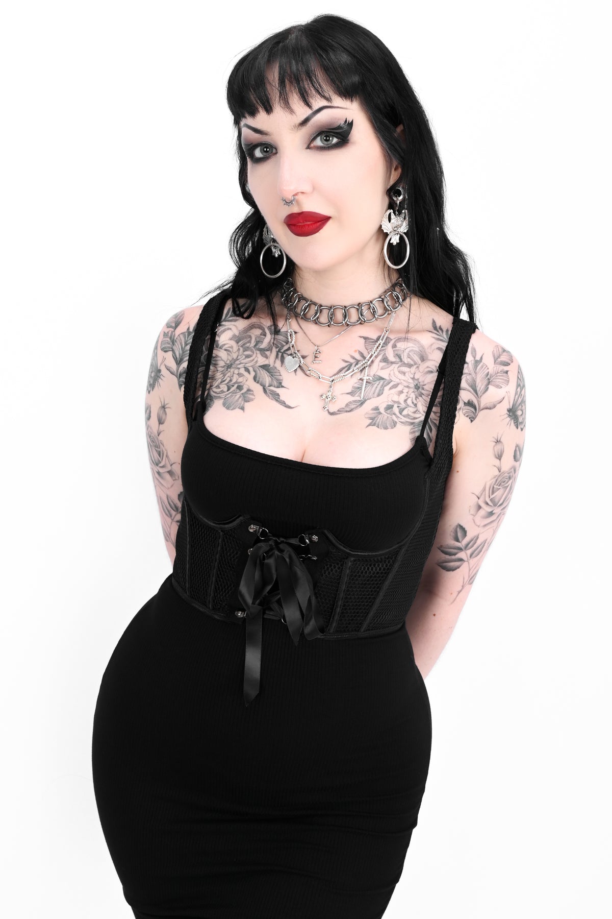 black fishnet underbust corset