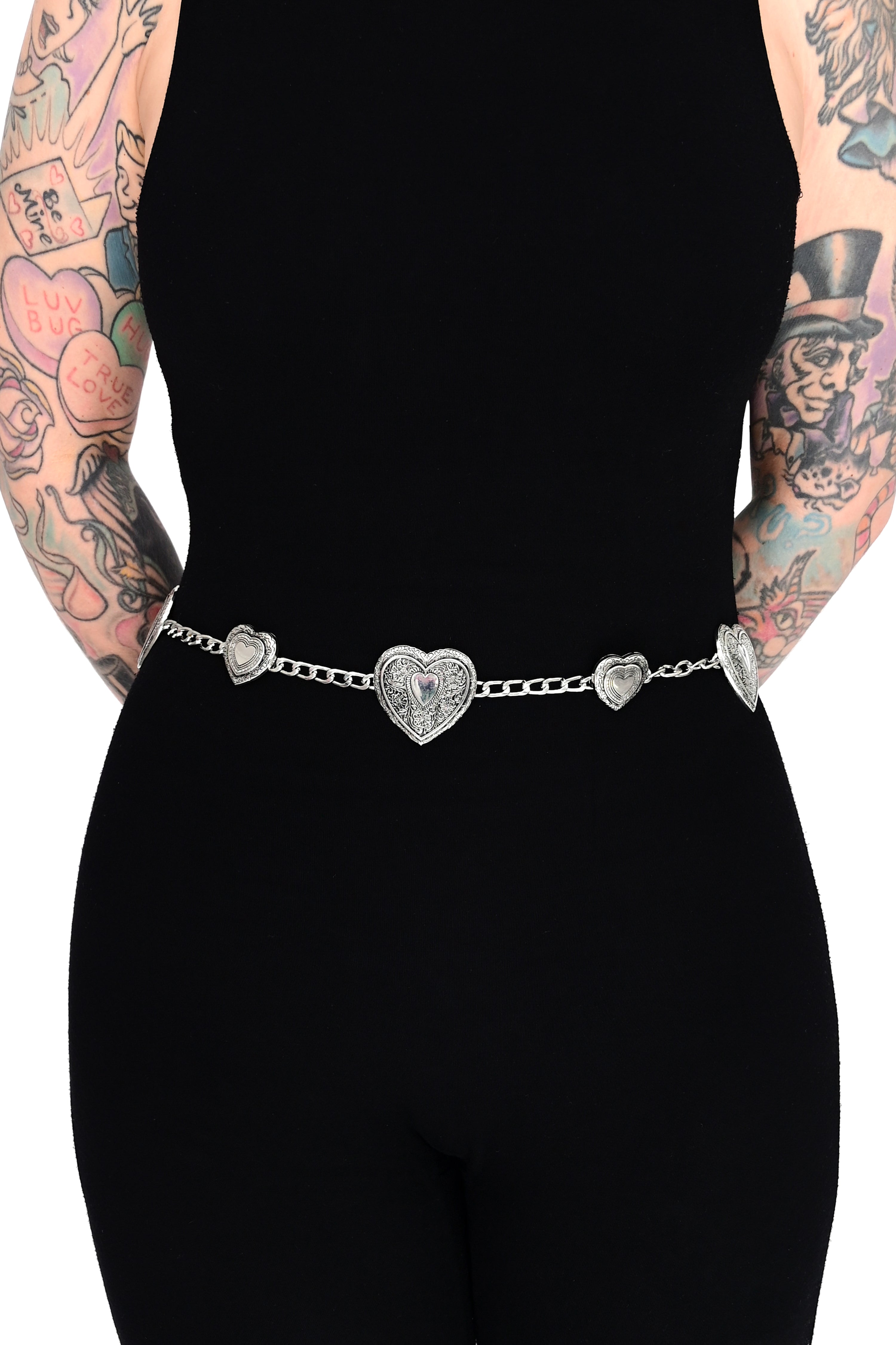 Rhinestone heart clearance chain belt