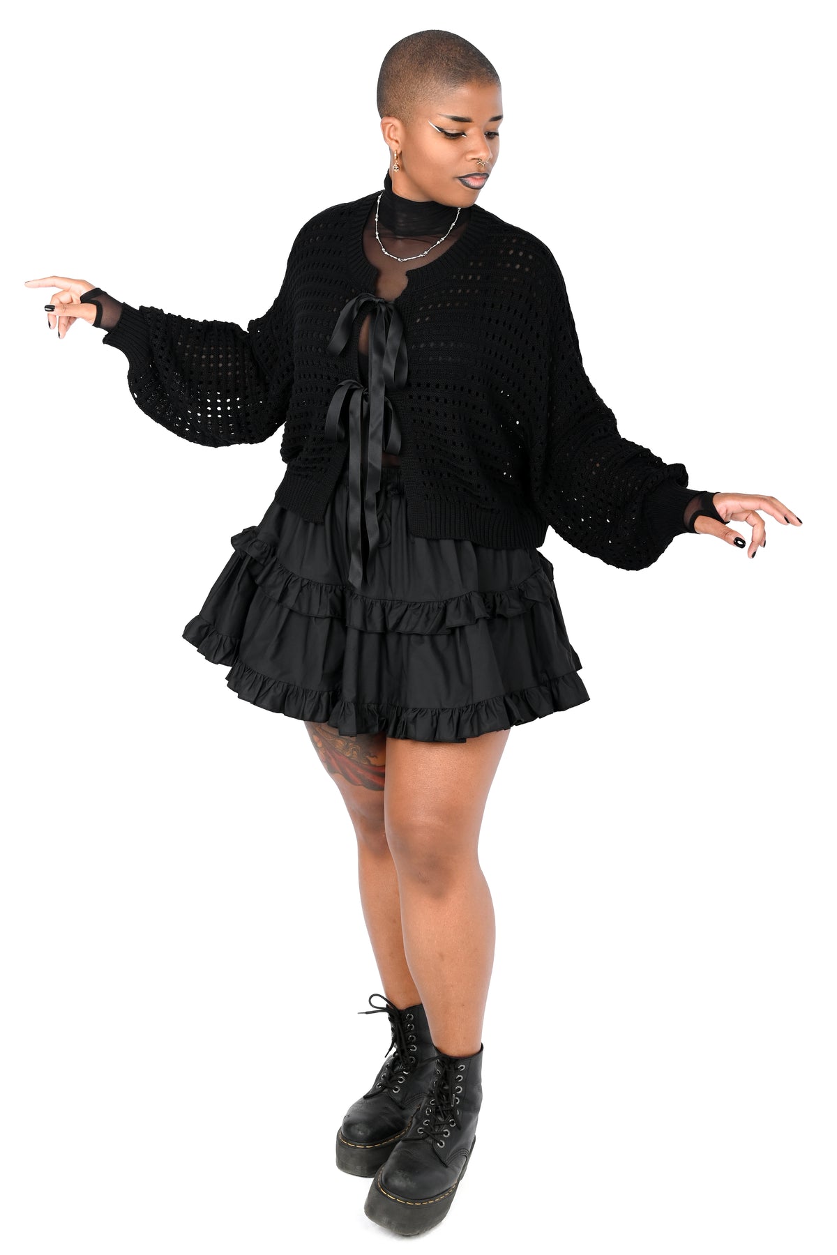 boxy oversized cardigan with 2 ribbon front closures