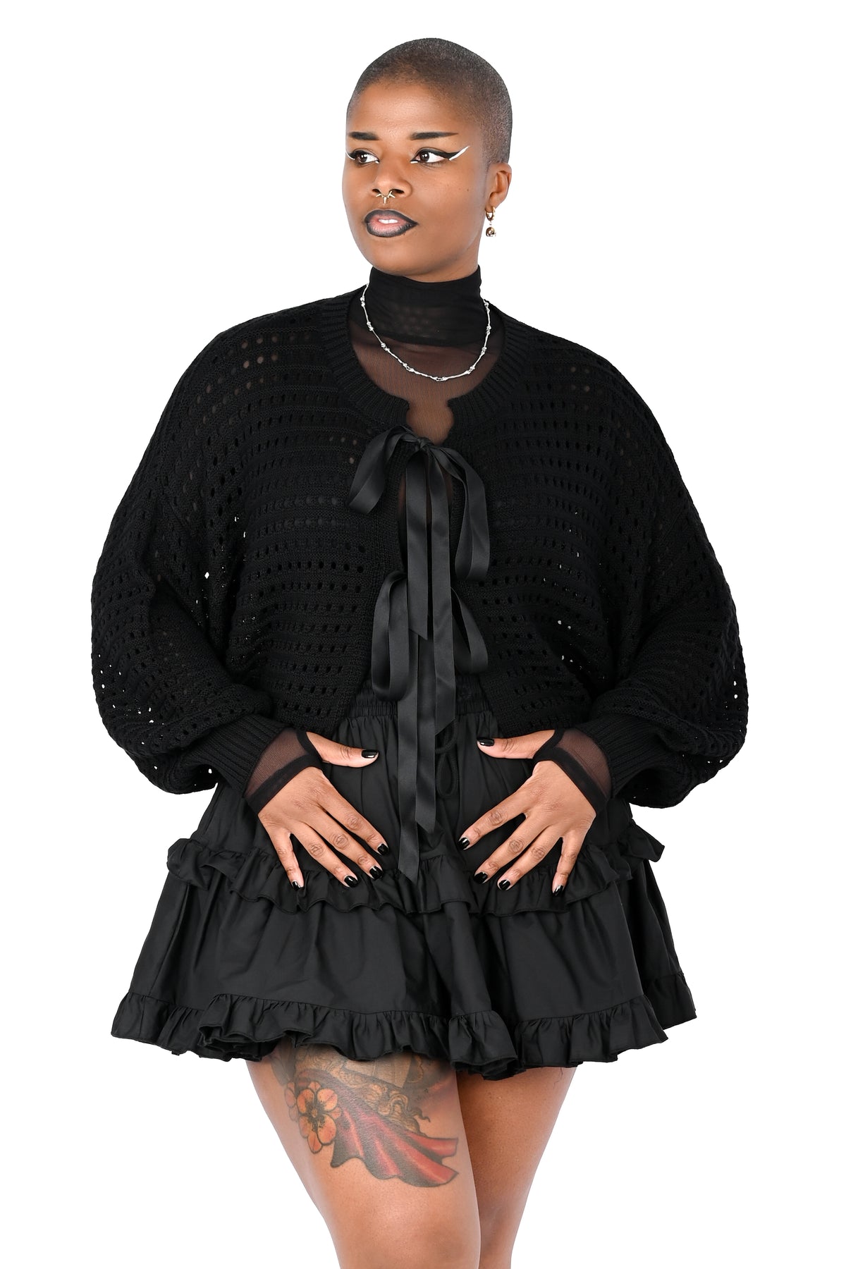 boxy oversized cardigan with 2 ribbon front closures