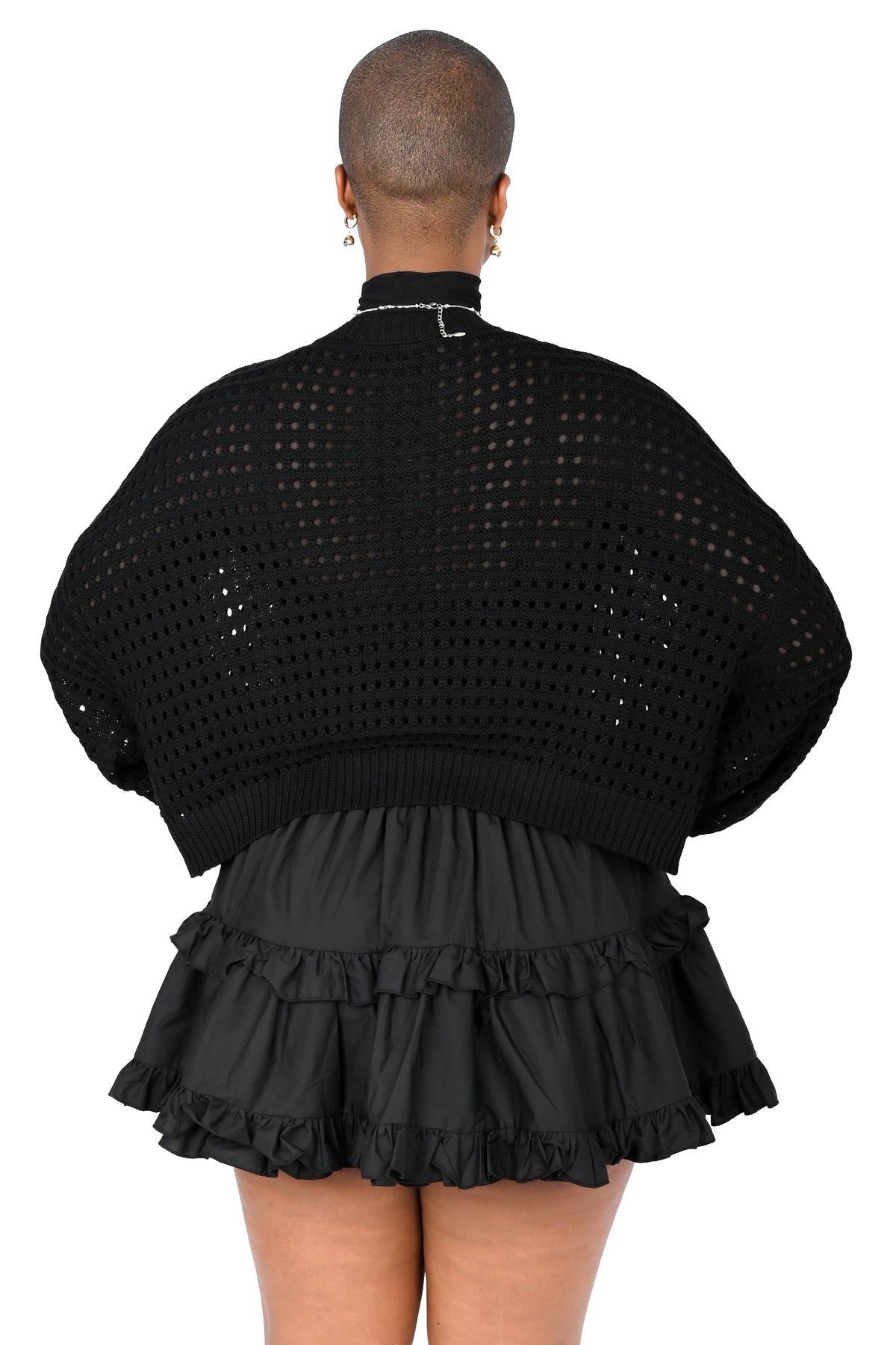 boxy oversized cardigan with 2 ribbon front closures