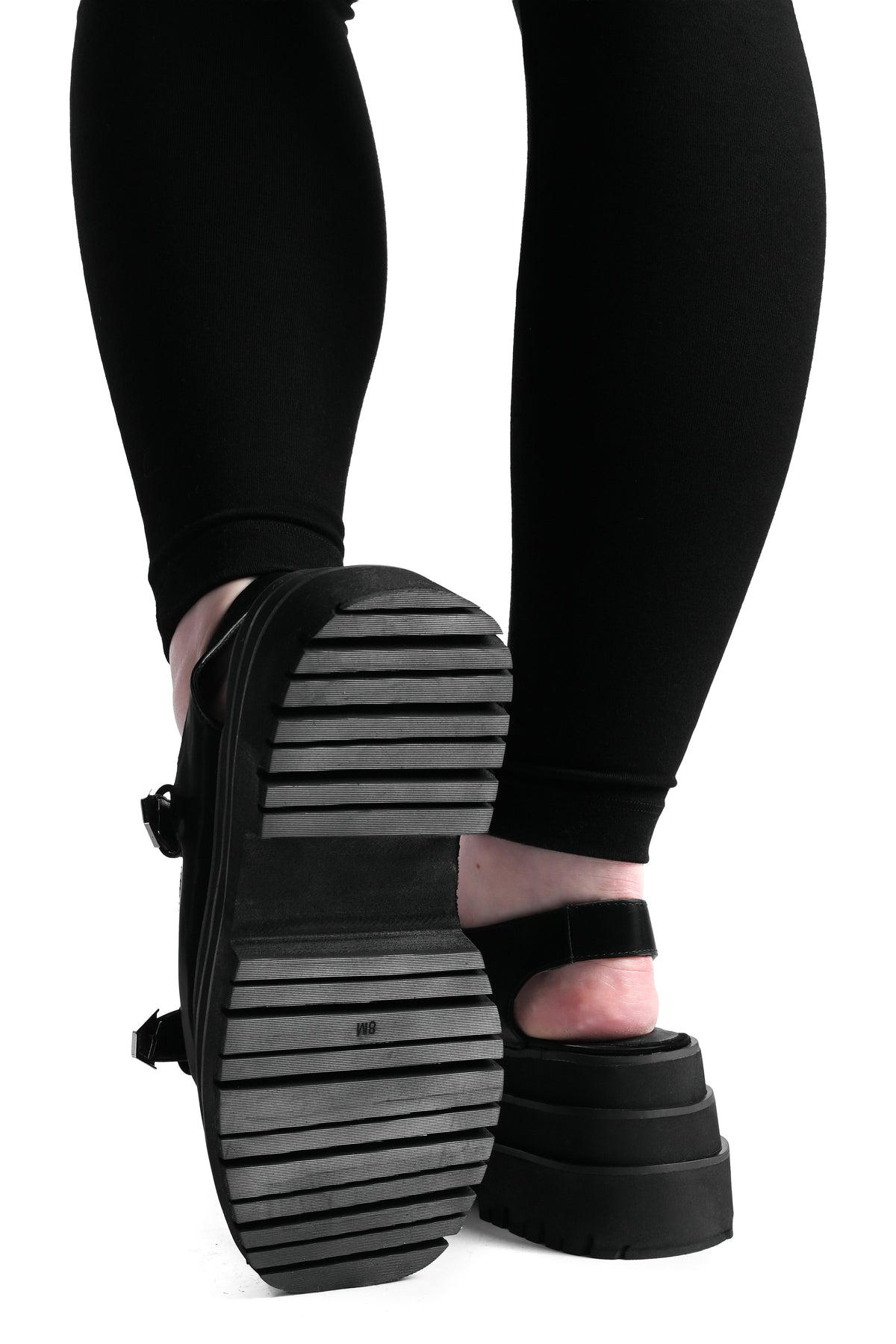 Black liquid velvet platform sandals with 2 adjustable straps.
