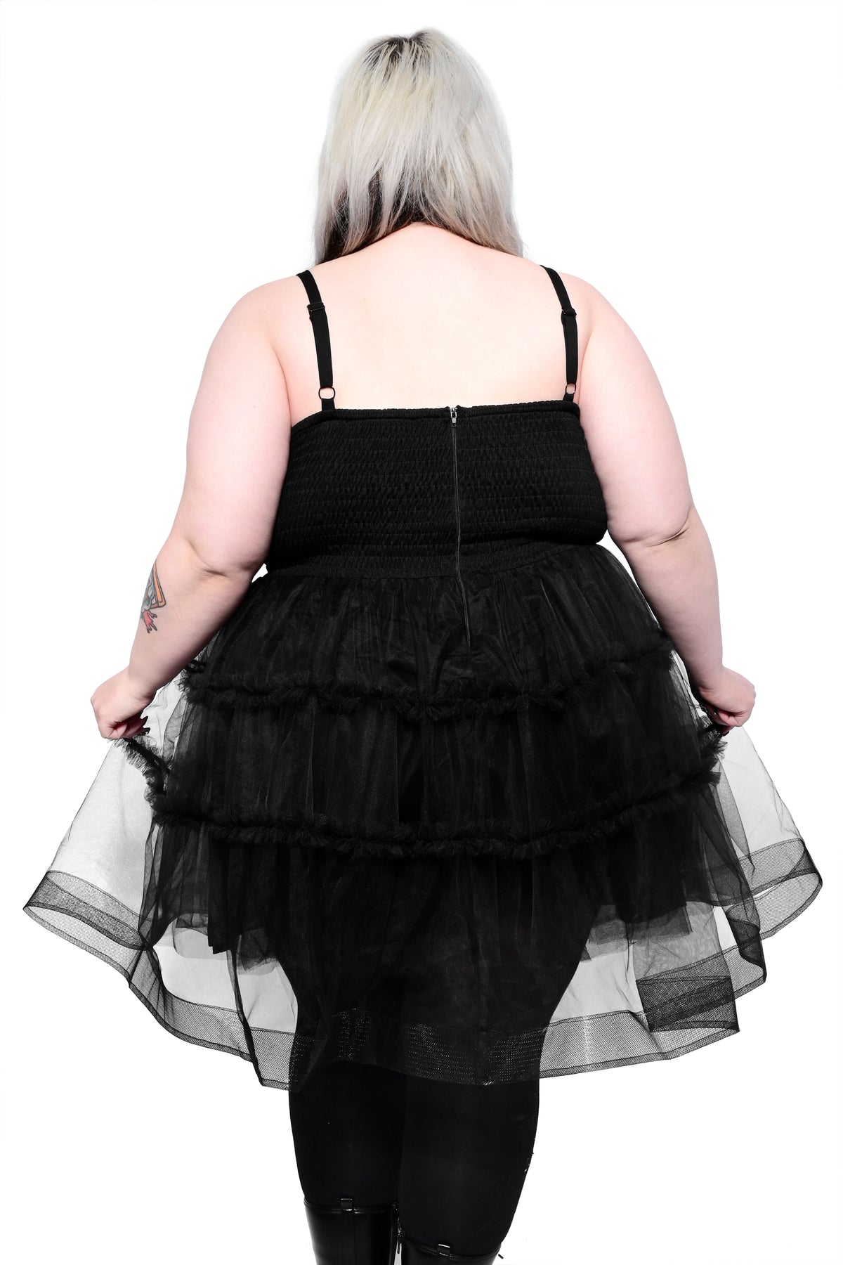 black tulle mini dress with inside ponte lining