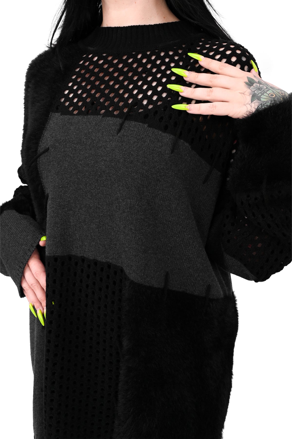 black and grey patchwork mixed knit sweater