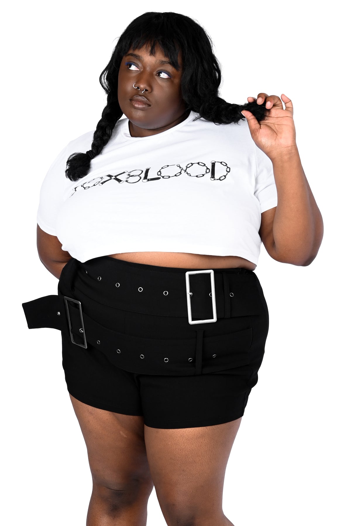 Black mini shorts with built in adjustable belt.