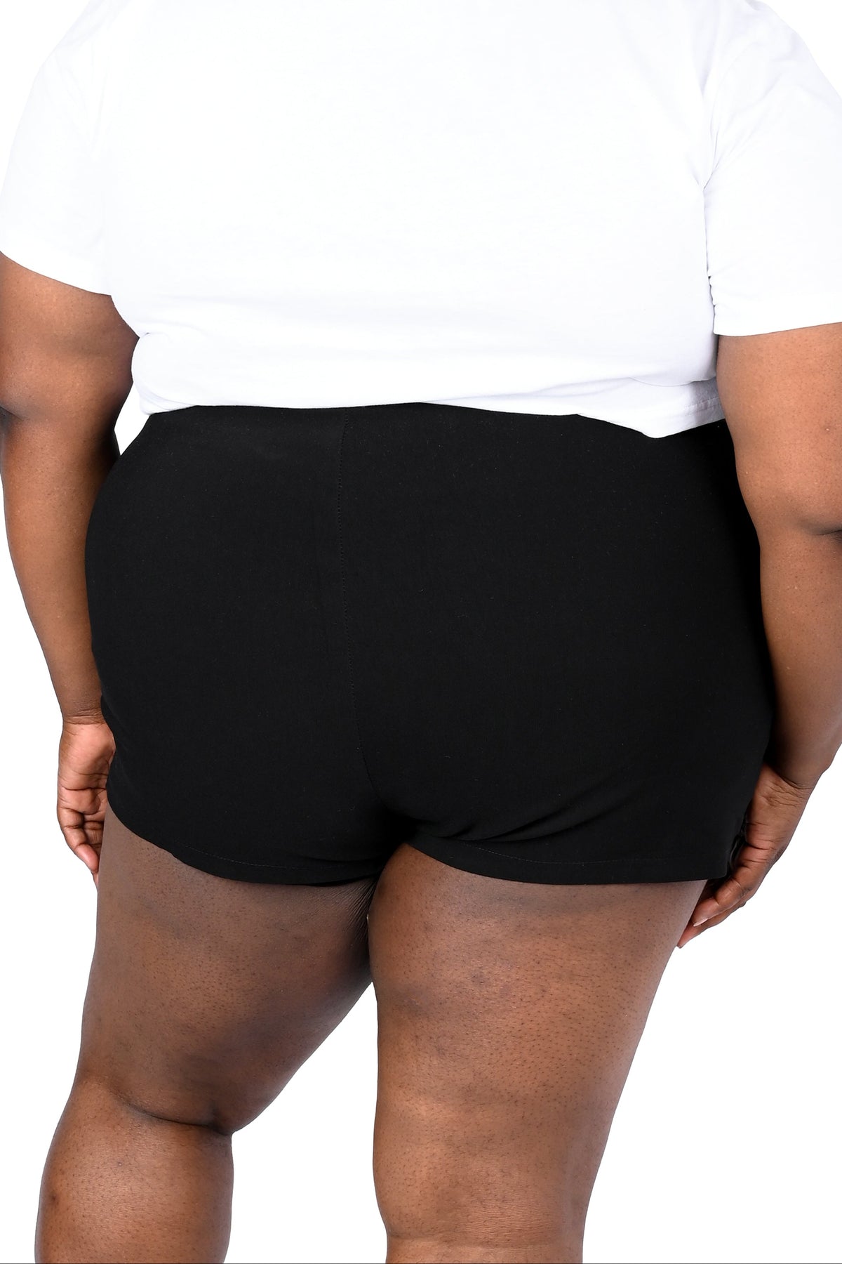Black mini shorts with built in adjustable belt.