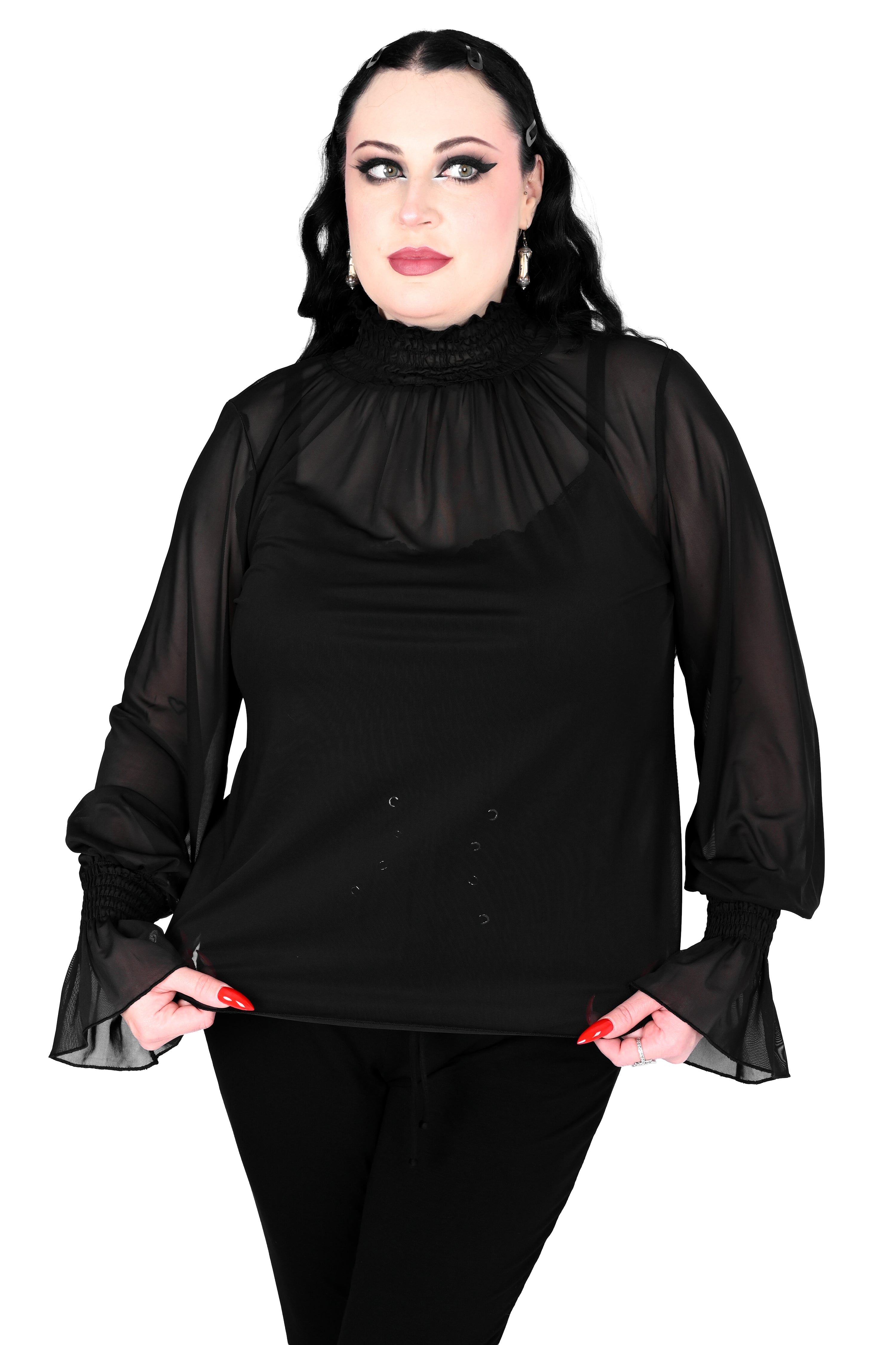 M*y様 Adonisis 黒 パフスリーブ メッシュ トップス Andrea Mesh Long Sleeve Top – FOXBLOOD