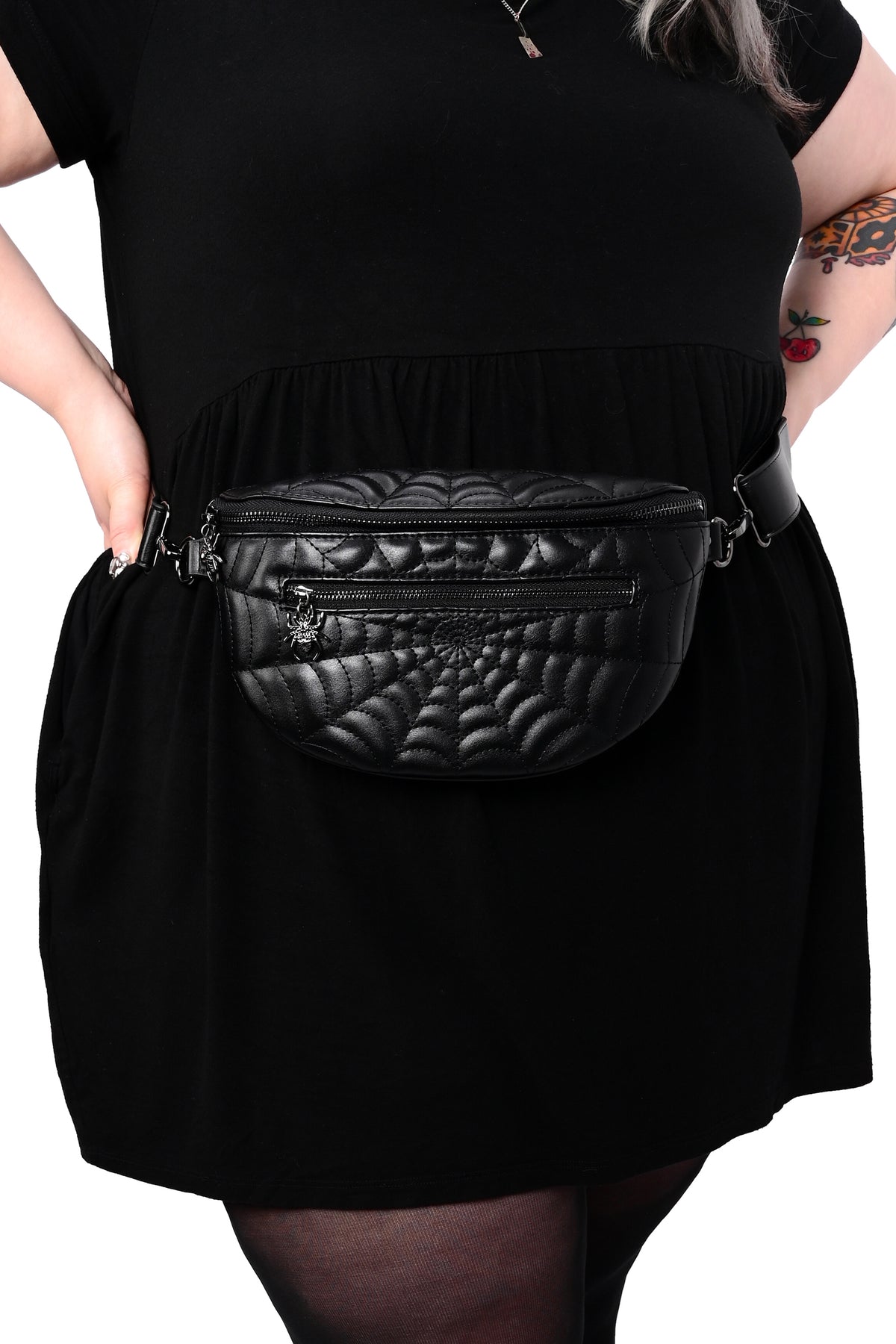 black on black spiderweb fannypack