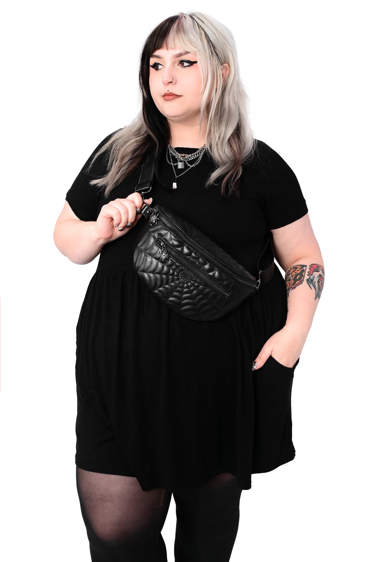 black on black spiderweb fannypack