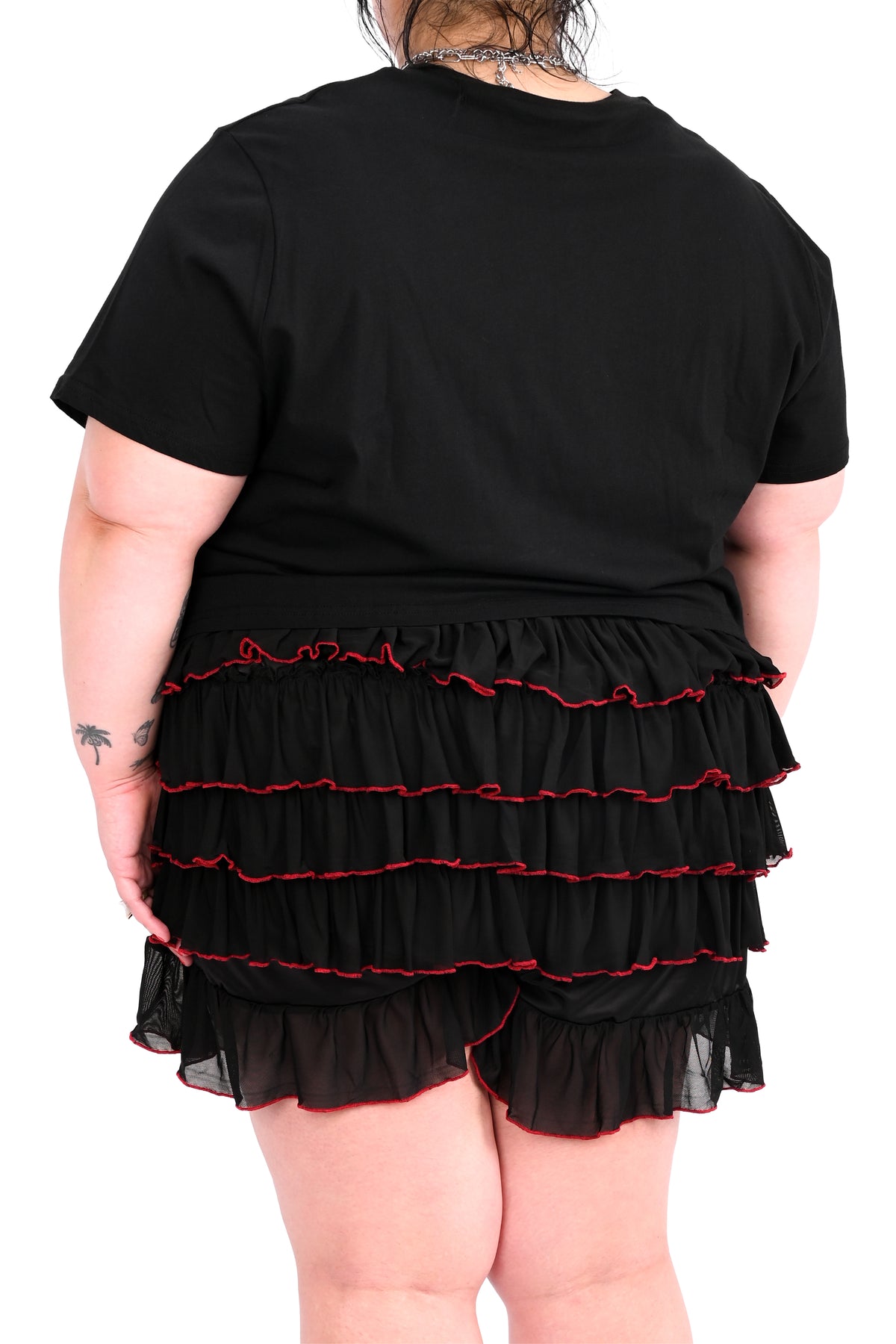 black and red mesh ruffle bloomers with garters