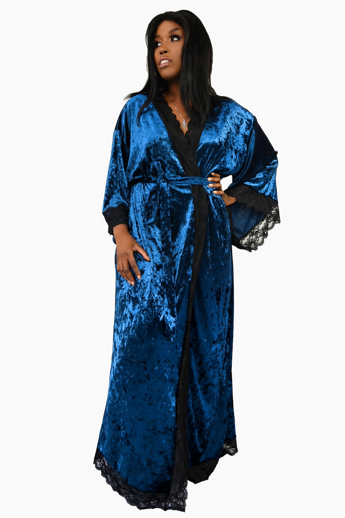 Velvet Bathory Dressing Robe - Deep Sea Blue