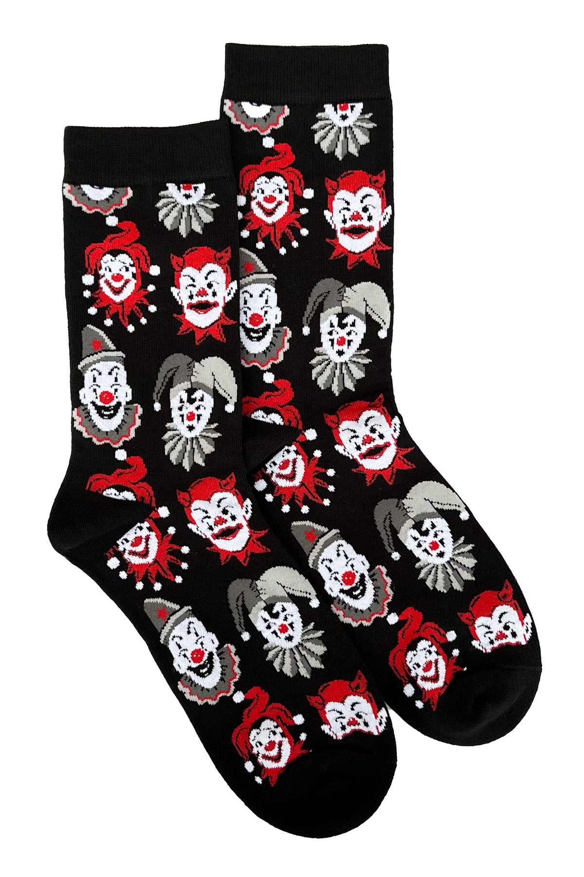 Black socks with Foxblood vintage clowns all over in Black, Grey, White and Red&nbsp;