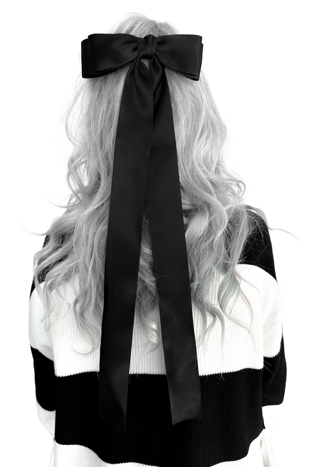 black skinny oversized satin hair bow