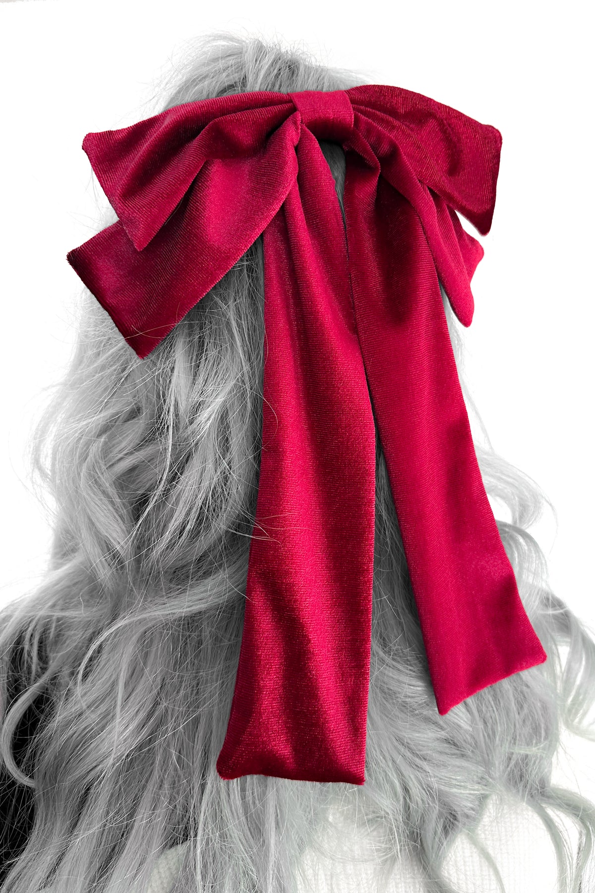 Oversized Skinny Velvet Bow - Red