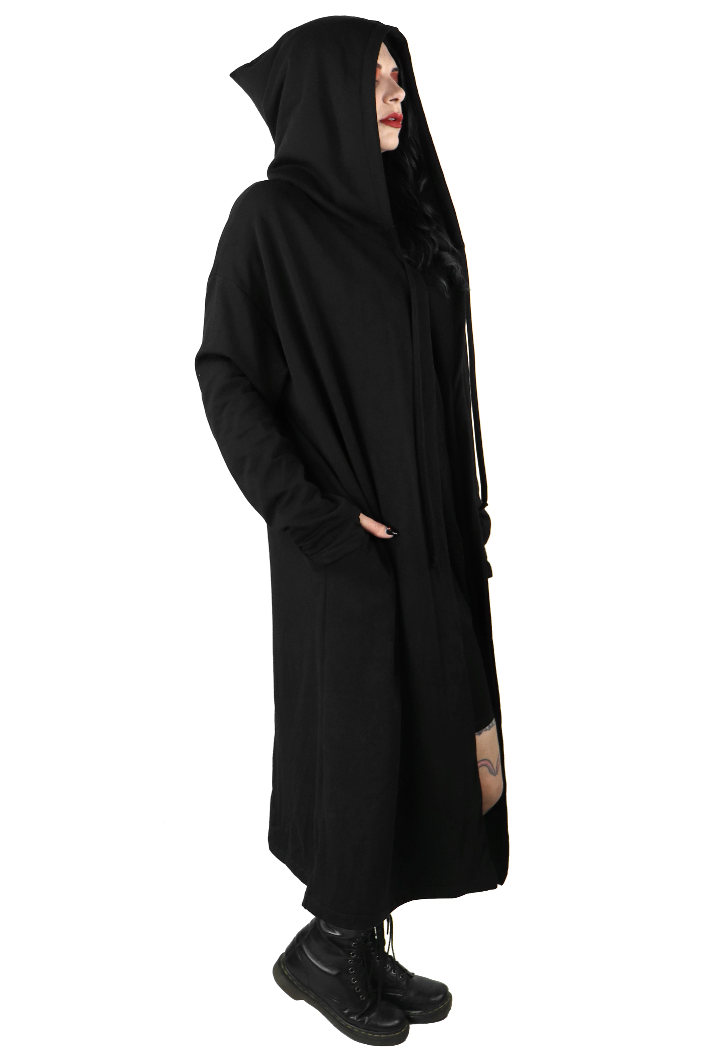 Black hooded duster best sale