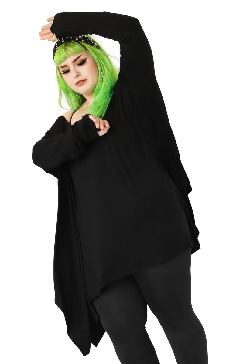 long sleeve flowy black top with thumb holes