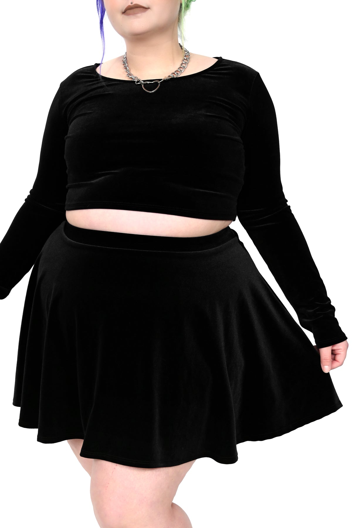 4 way stretch black velvet skirt