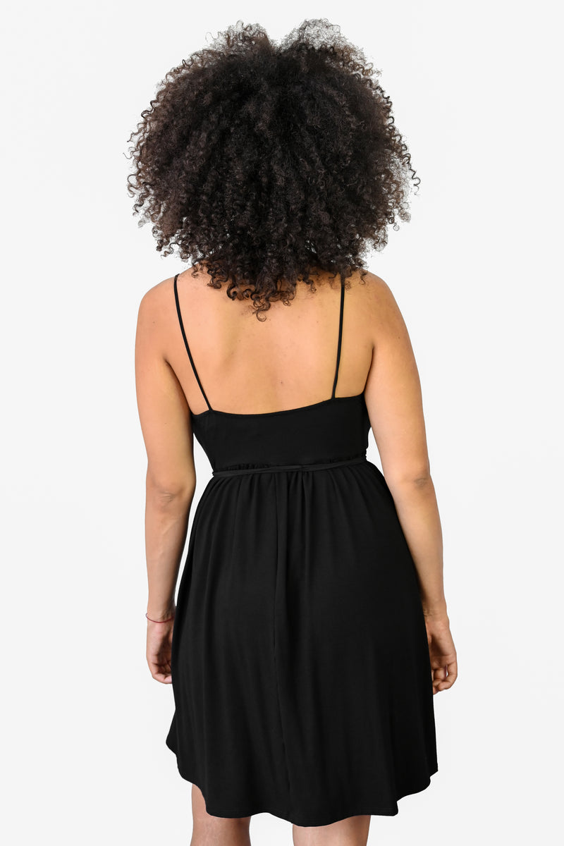 thin strap baby doll dress. black