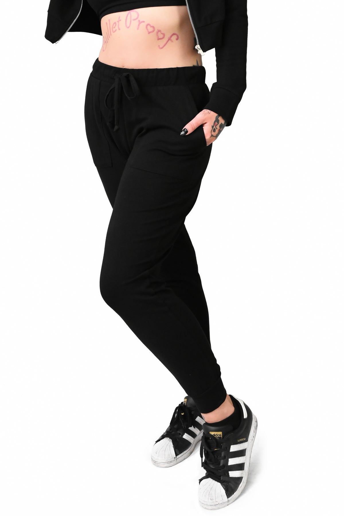 black french terry drawstring joggers
