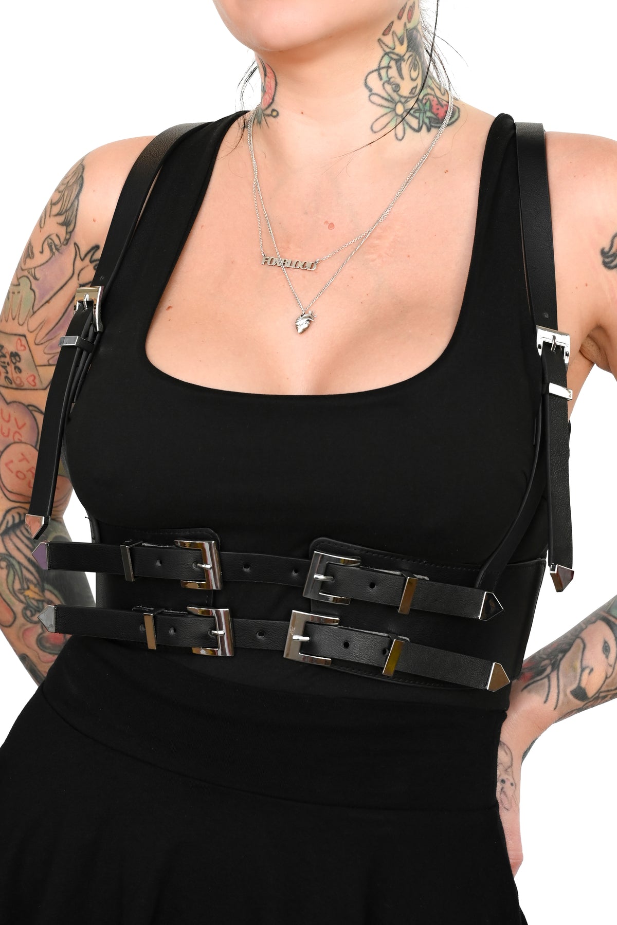  harness belt with elastic back, adjustable front and arm straps.