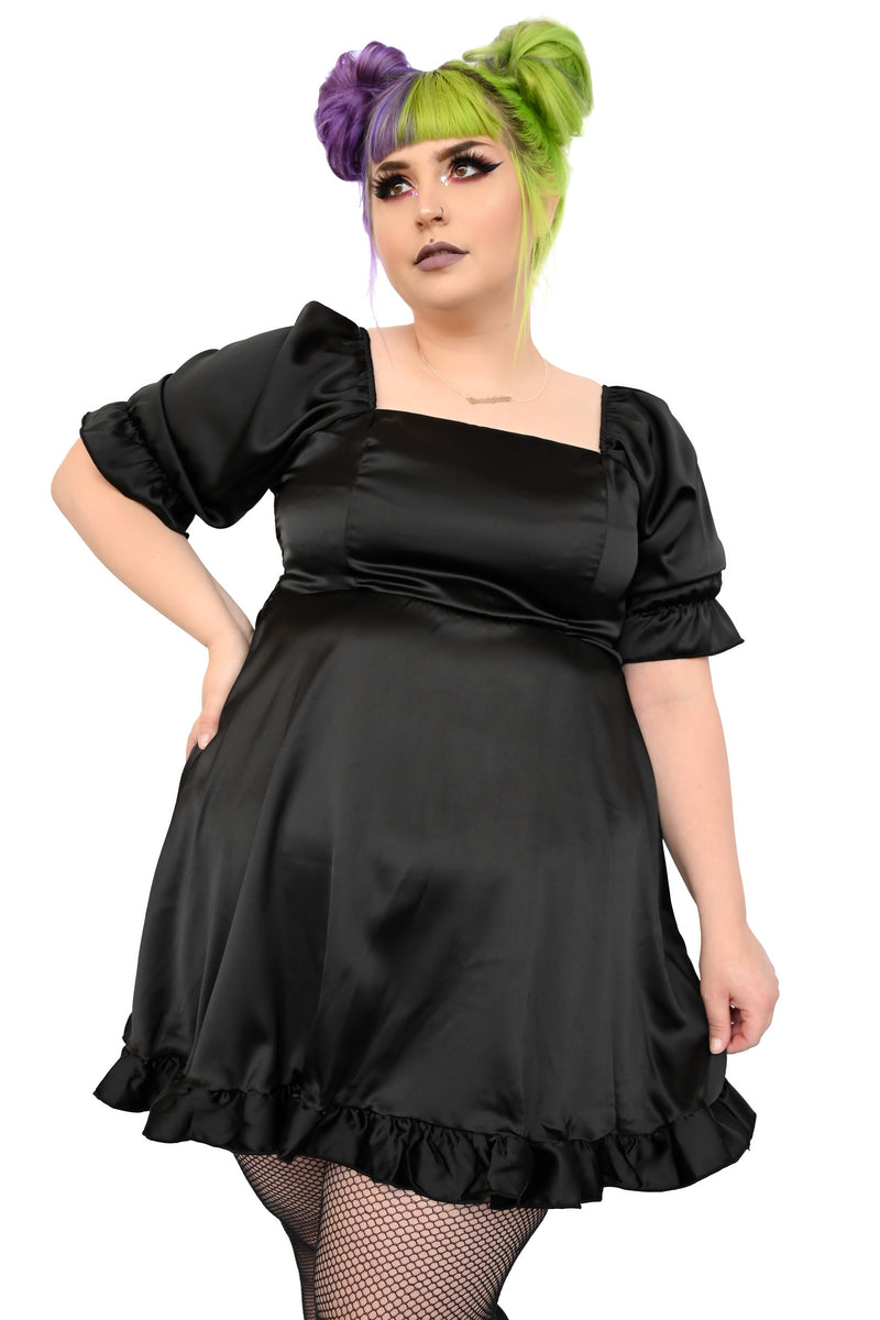 satin square neck babydoll dress