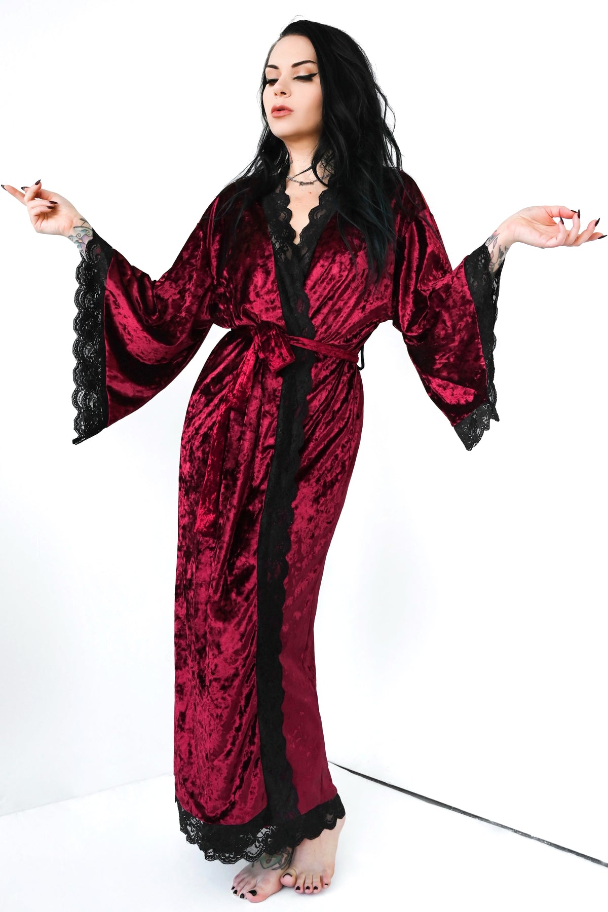 Bathory Dressing Robe - Velvet Deep Red