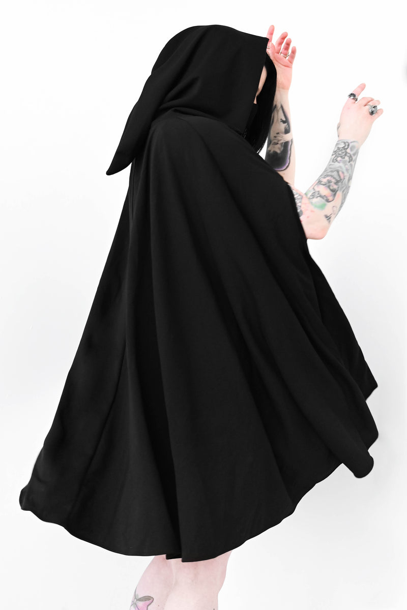 short black hooded cape 