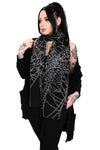Black scarf with all over grey cobwebs design, inspired by our coveted Cobwebs sweater!