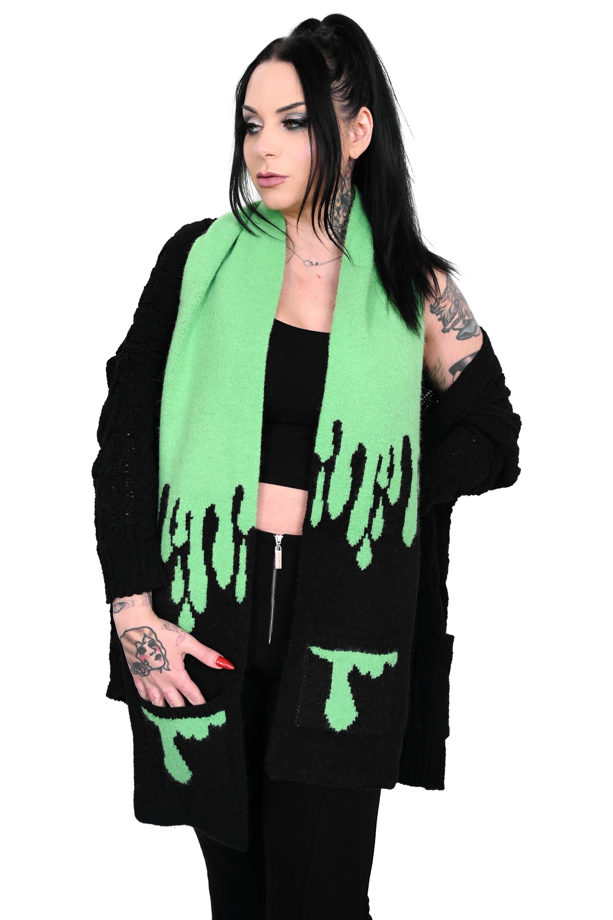Black scarf with slime detail, inspired by a Foxblood Halloween fave!